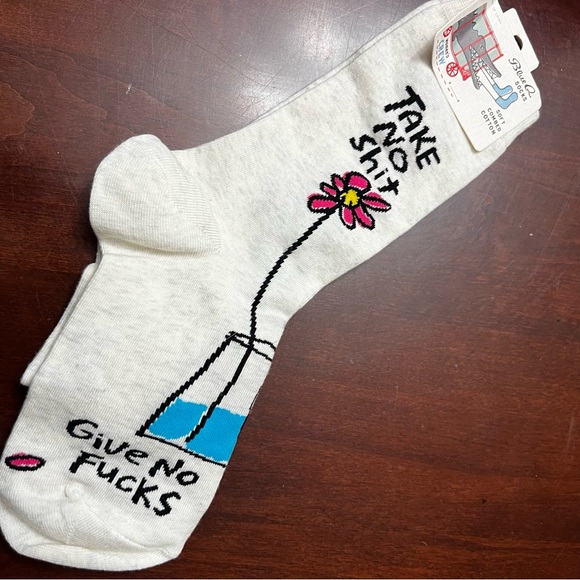 Reserved Blue Q Take No Sh!t Give No F🫢cks Crew Socks & yoga socks - Picture 6 of 10